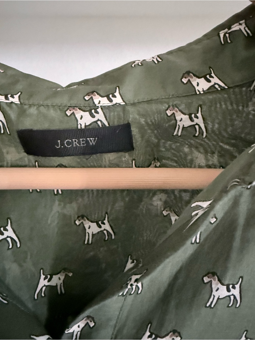 J. Crew Olive Green Dog-Print Women's Blouse - Picture 3 of 6